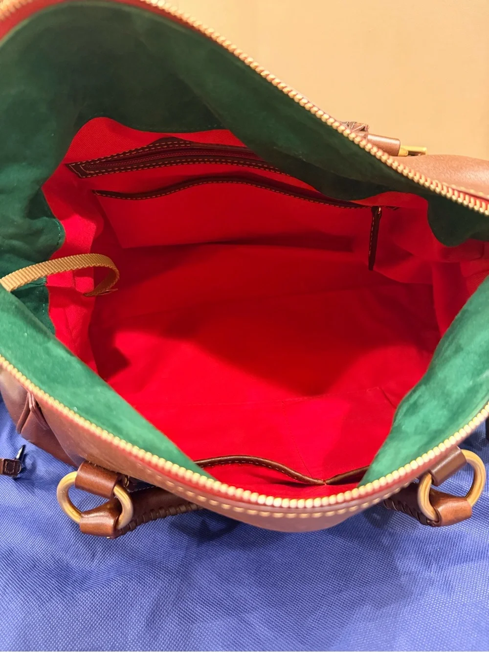 Dooney & Bourke Florentine Large Leather Satchel-Chestnut & Original Size